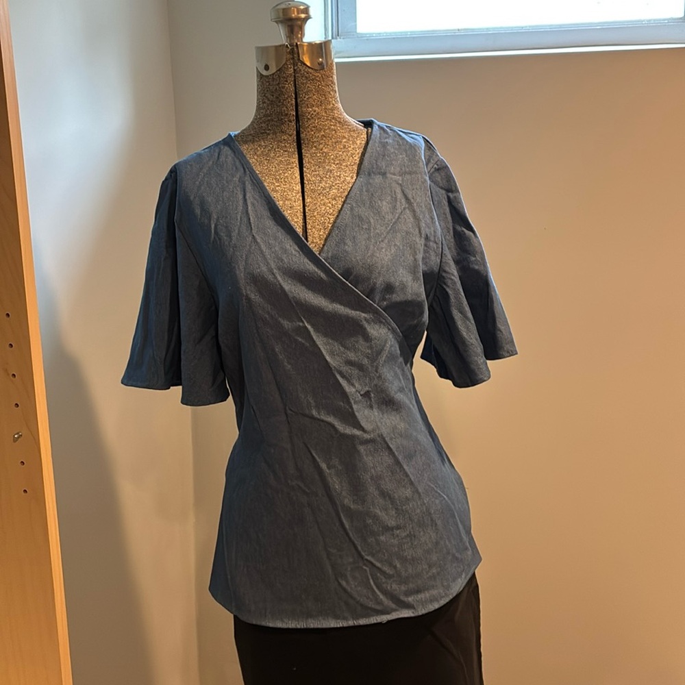 Chambray wrap blouse